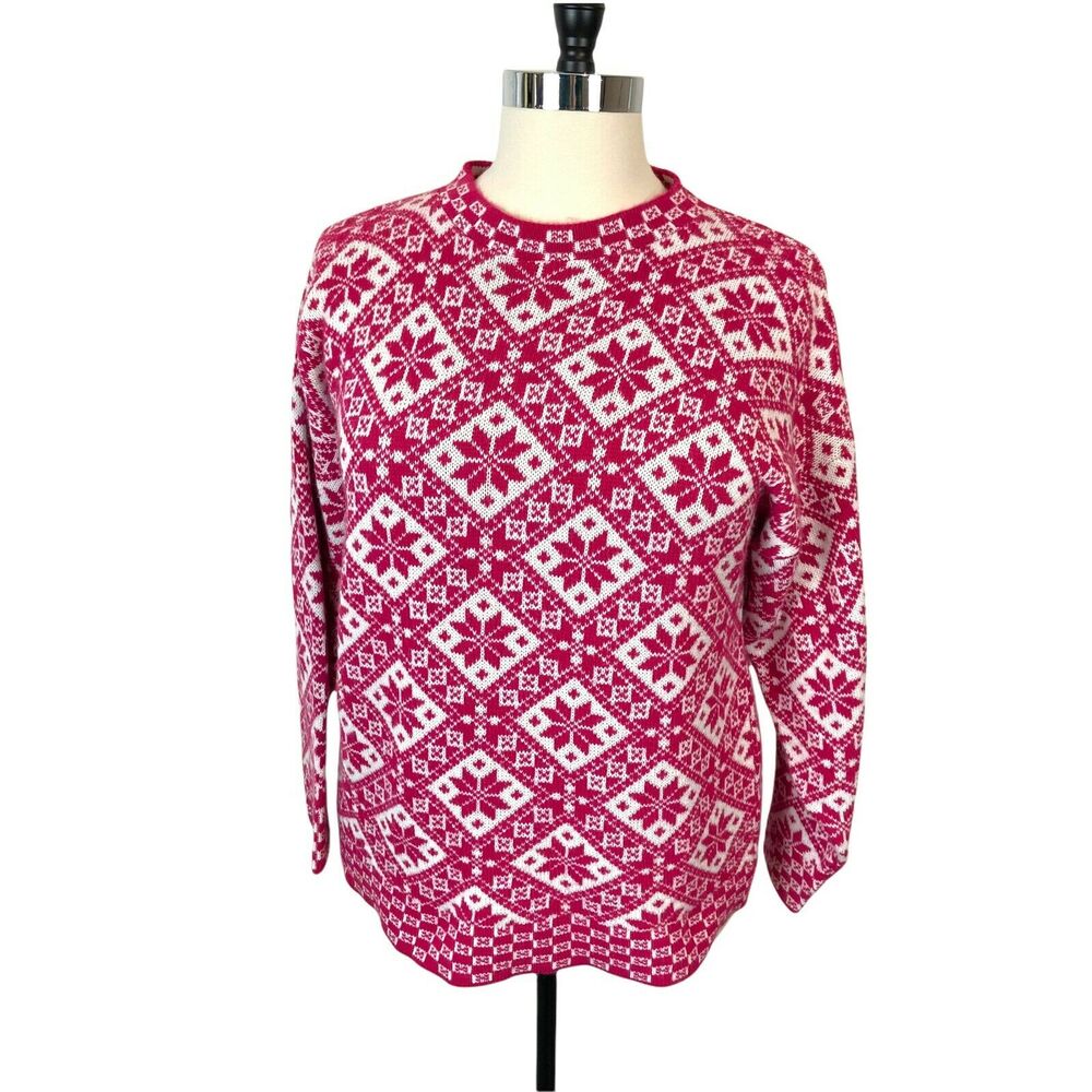 Pink White Snowflake Sweater Vintage Knit Force Retro Granny Women's size 1X